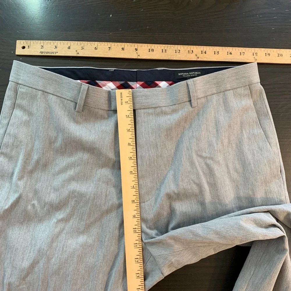 Banana Republic Mens Tailored Slim‎ Fit Grey Heather Trousers 36x32 (36x30.5)